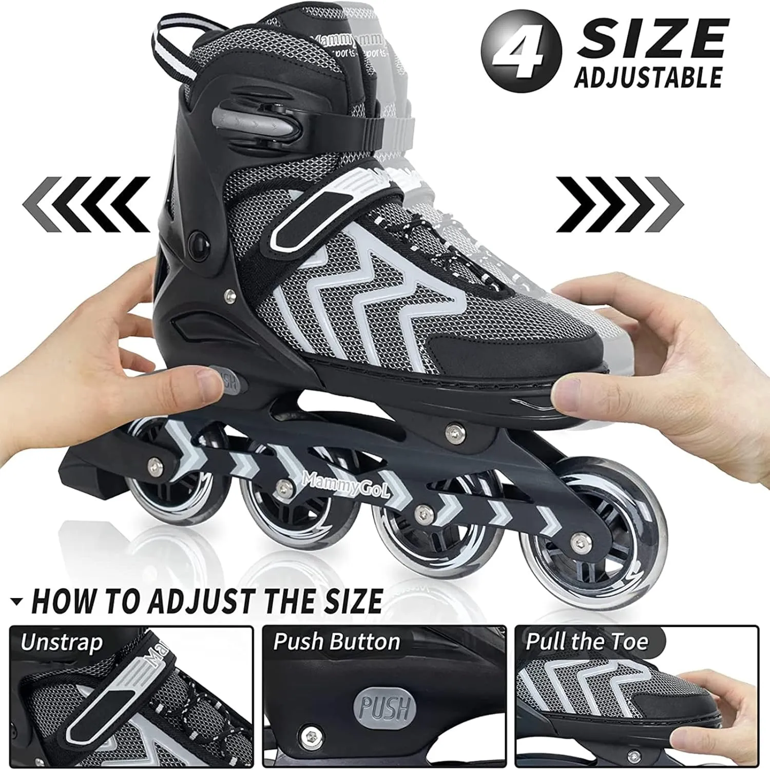 MammyGol Inline Skates for Adults Kids, Adjustable Aggressive Durable Roller Skates with Giant Wheels, High Performance Skates for Men Women Boys Girls
