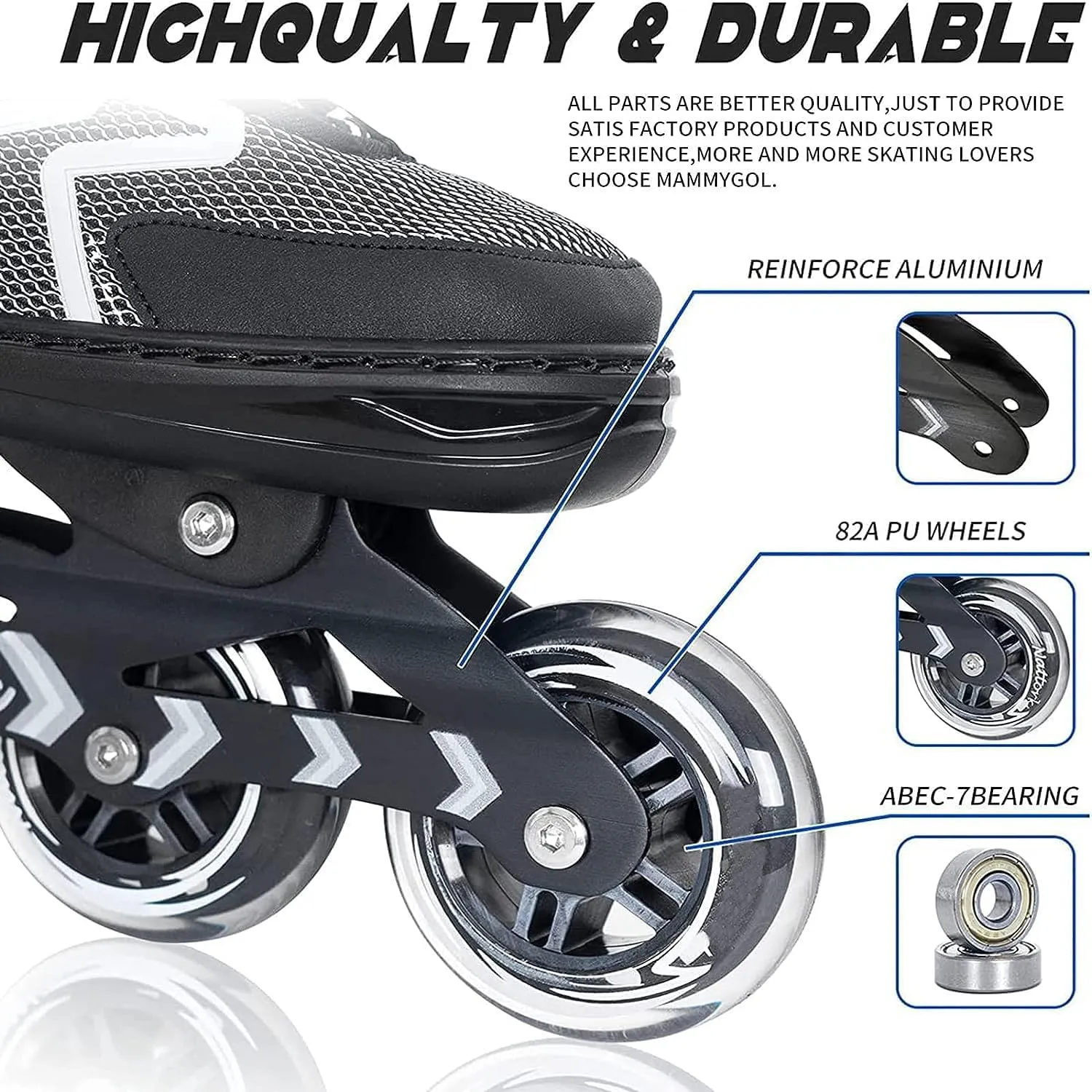 MammyGol Inline Skates for Adults Kids, Adjustable Aggressive Durable Roller Skates with Giant Wheels, High Performance Skates for Men Women Boys Girls