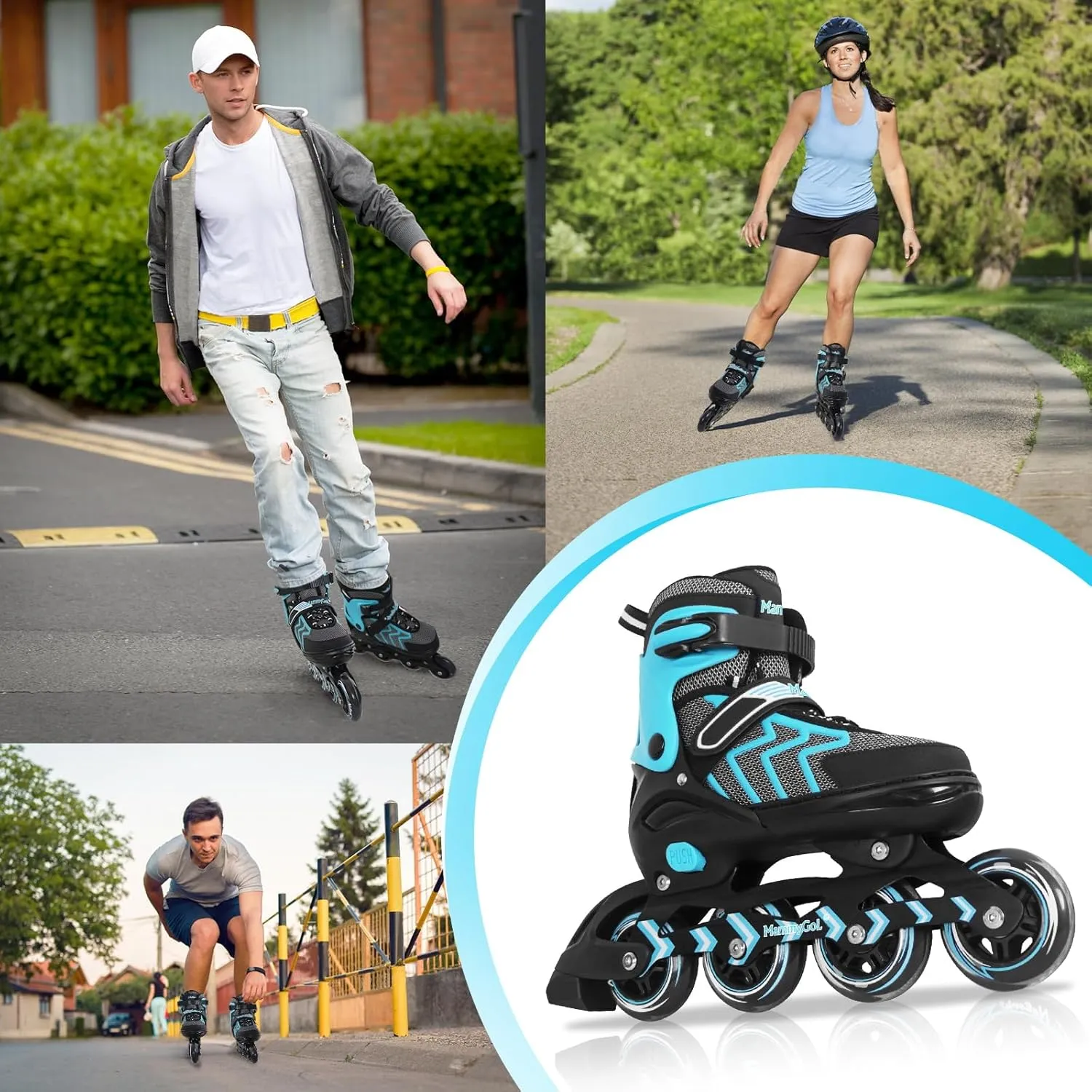 MammyGol Inline Skates for Adults Kids, Adjustable Aggressive Durable Roller Skates with Giant Wheels, High Performance Skates for Men Women Boys Girls