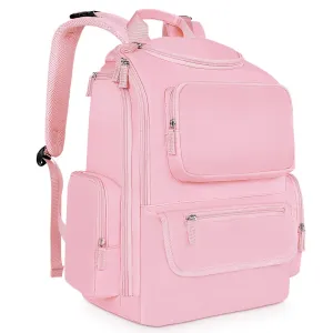 Mancro Diaper Bag Backpack, Large Multifunction Baby Backpack for Travel with Stroller Strap and 2 Insulated Pockets, Diaper Baby Bag for Mom, Pink