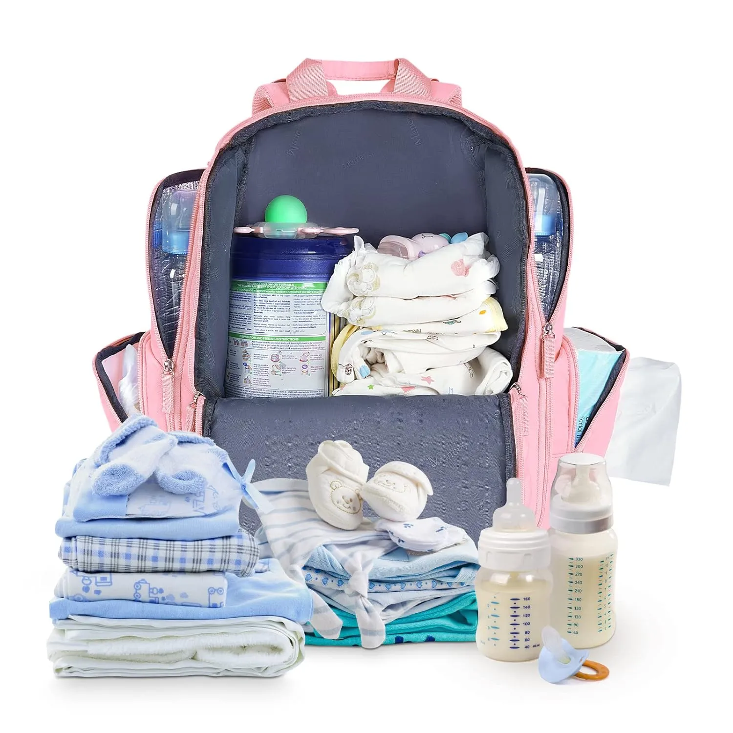 Mancro Diaper Bag Backpack, Large Multifunction Baby Backpack for Travel with Stroller Strap and 2 Insulated Pockets, Diaper Baby Bag for Mom, Pink