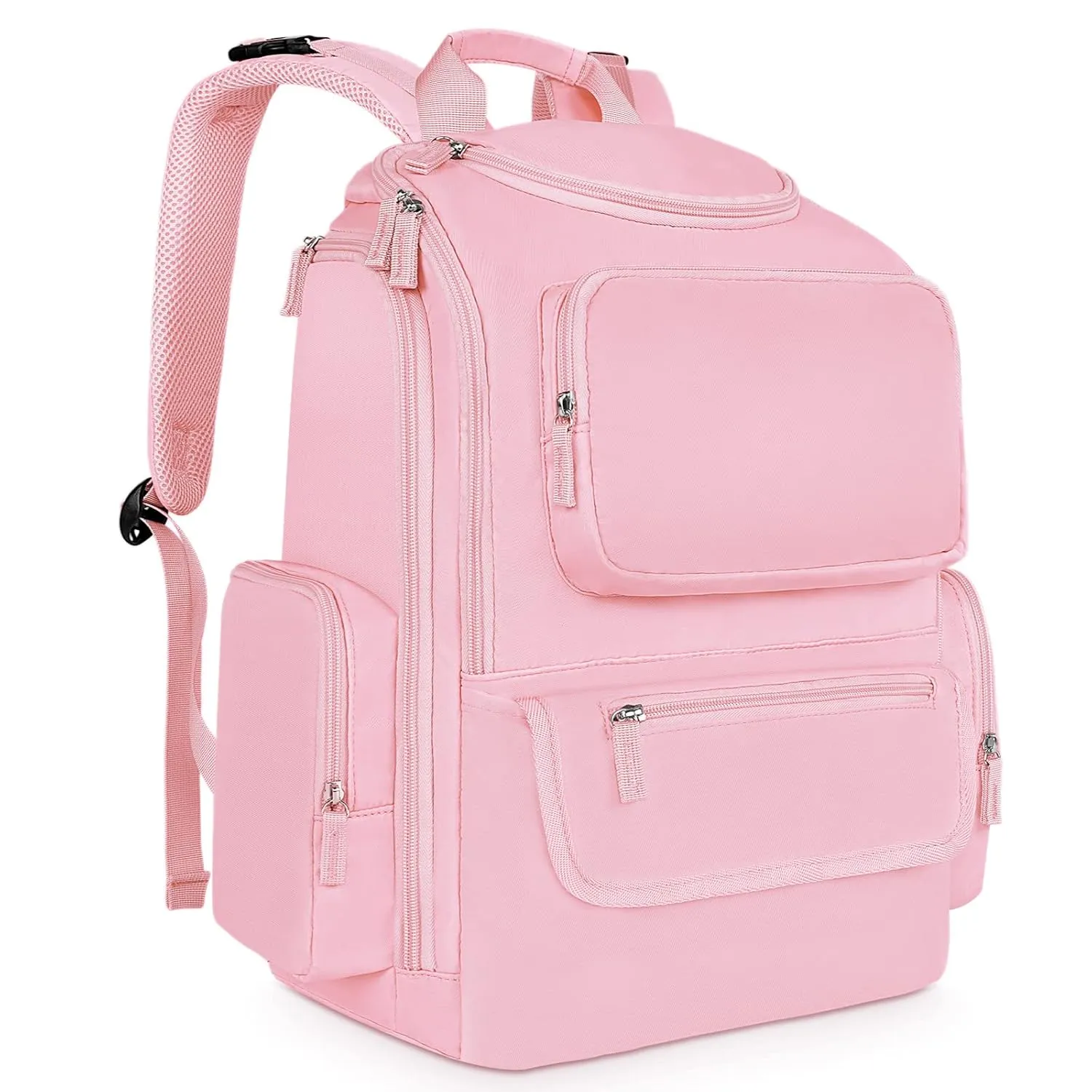 Mancro Diaper Bag Backpack, Large Multifunction Baby Backpack for Travel with Stroller Strap and 2 Insulated Pockets, Diaper Baby Bag for Mom, Pink