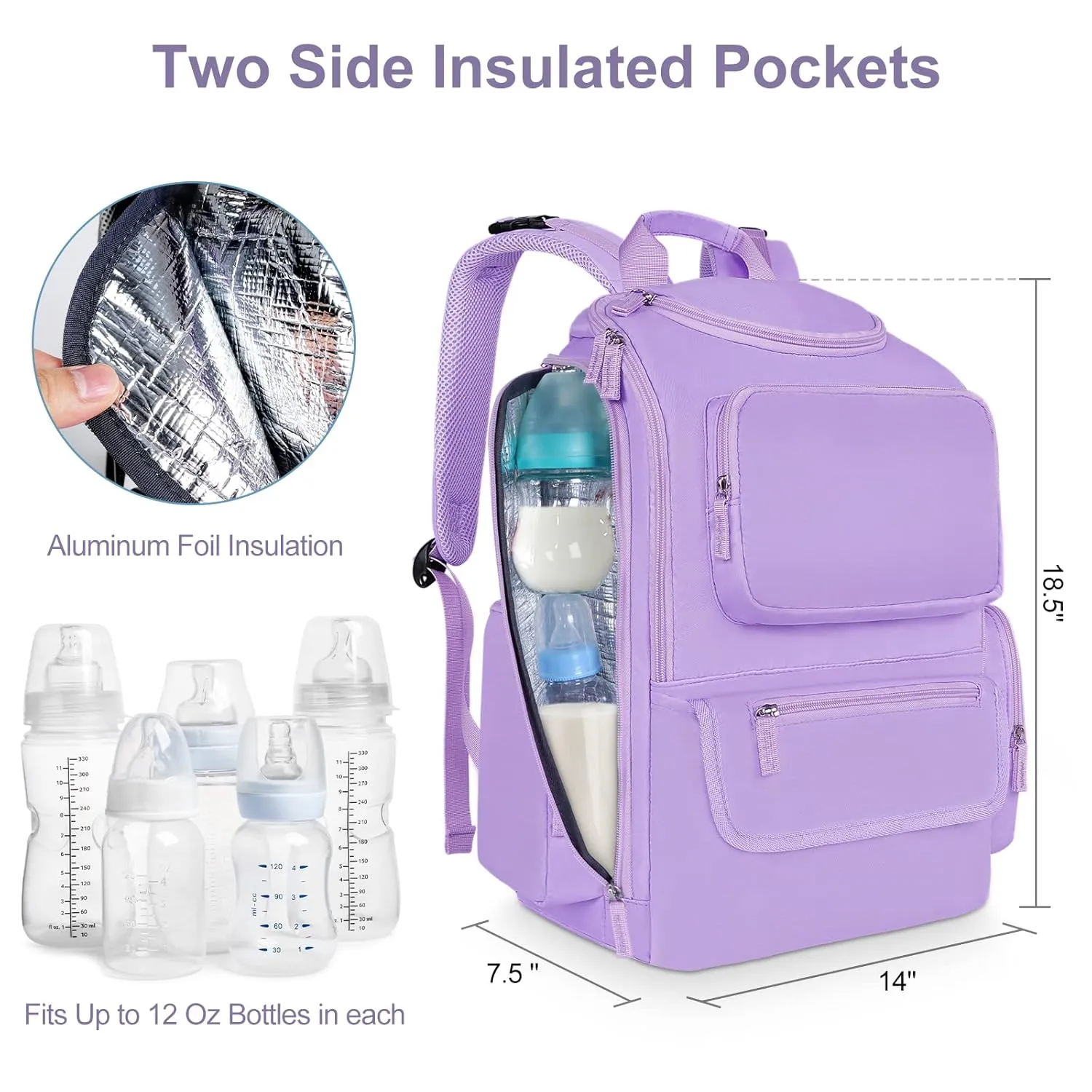 Mancro Diaper Bag for Baby Girl and Boys , Multifunctional Baby Diaper Bag for Mom and Dad with Stroller Strap and Anti-theft Pocket, Large Travel Diaper Backpack for New Parents, Purple