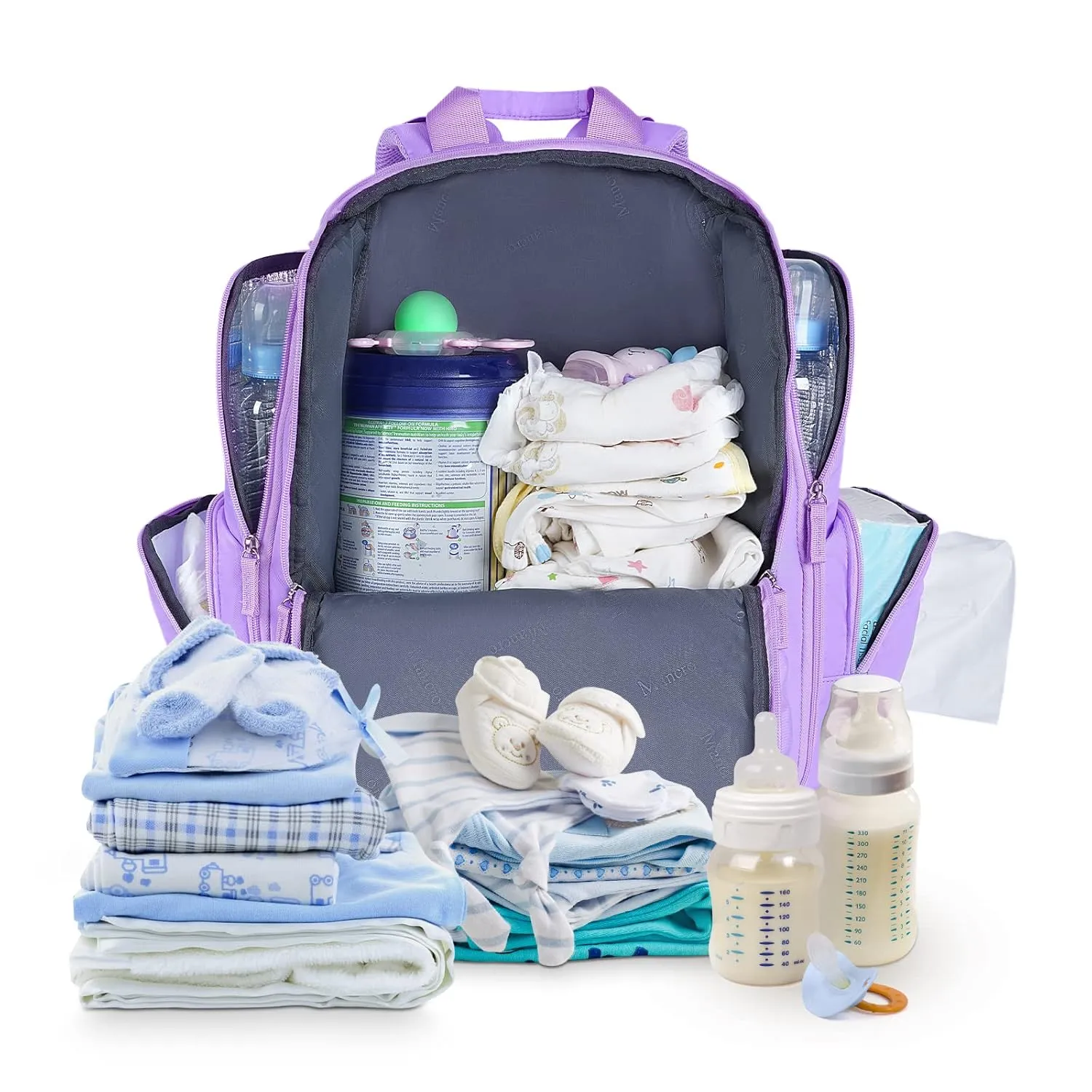 Mancro Diaper Bag for Baby Girl and Boys , Multifunctional Baby Diaper Bag for Mom and Dad with Stroller Strap and Anti-theft Pocket, Large Travel Diaper Backpack for New Parents, Purple