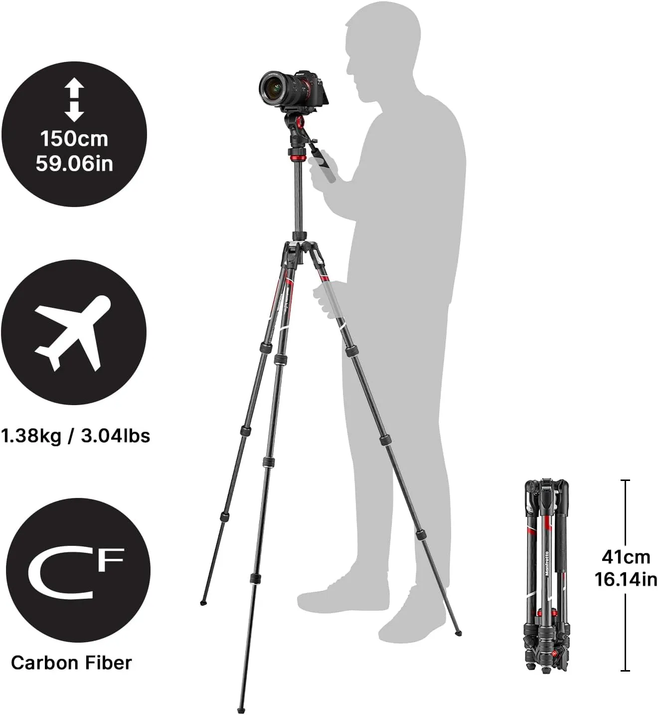 Manfrotto Befree Live 4-Section Carbon Fiber Video Tripod with Fluid Head, Black/Silver