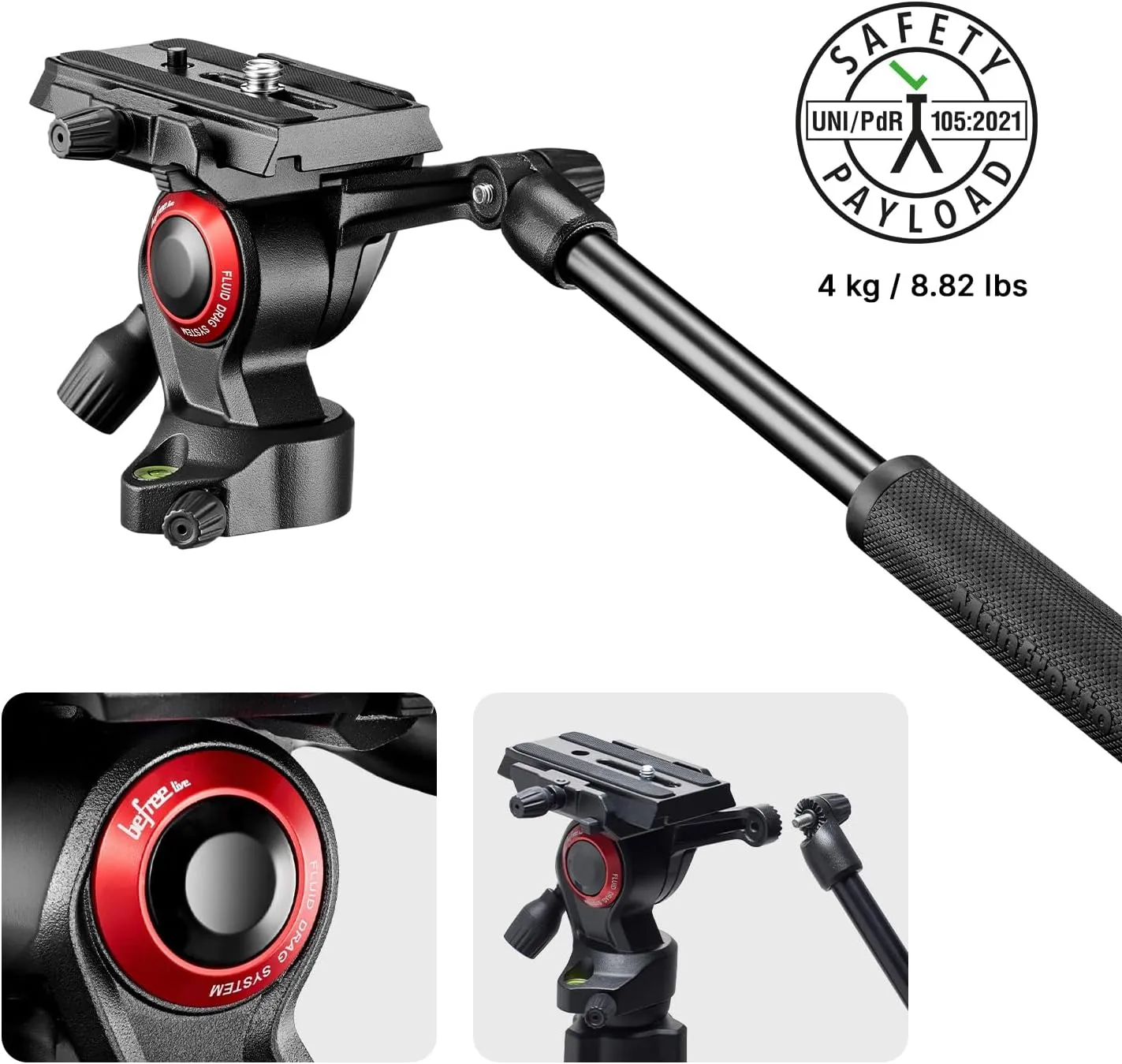 Manfrotto Befree Live 4-Section Carbon Fiber Video Tripod with Fluid Head, Black/Silver
