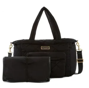 MARC JACOBS QUILTED NYLON DIAPER BABY BAG & CHANGING PAD IN BLACK M0011380
