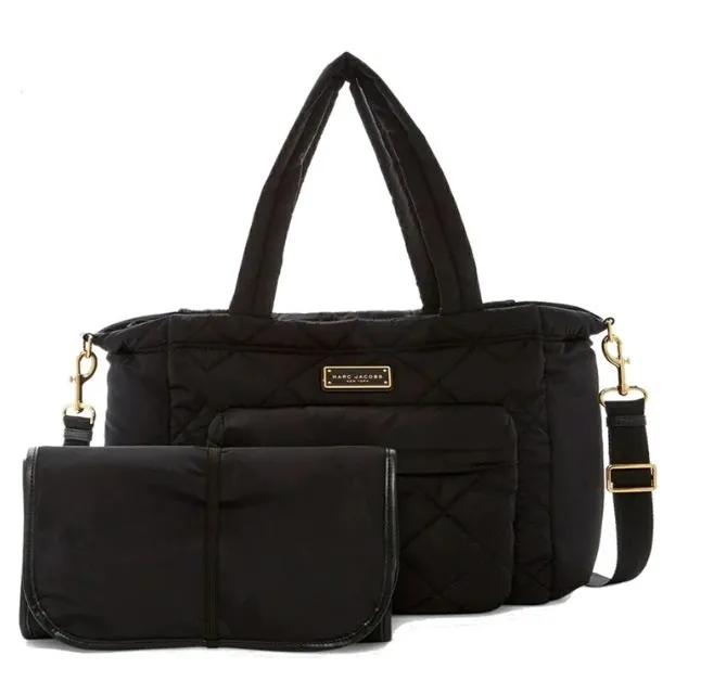 MARC JACOBS QUILTED NYLON DIAPER BABY BAG & CHANGING PAD IN BLACK M0011380