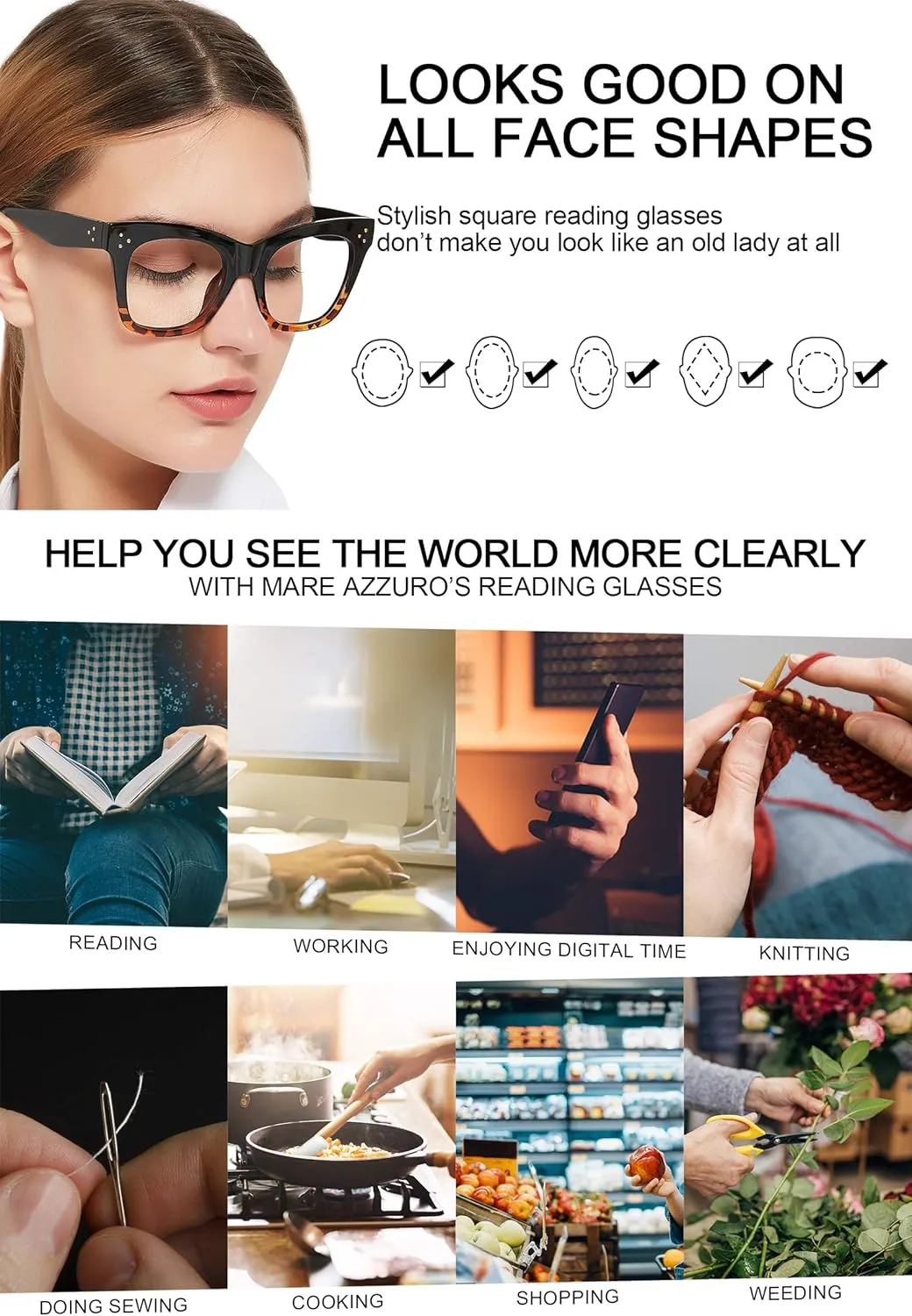 MARE AZZURO Oversized Reading Glasses Women Trendy Large Readers 0 1.00 1.25 1.50 1.75 2.00 2.25 2.50 2.75 3.00 3.50 4.00 5.00 6.00 (Brown, 1.75)