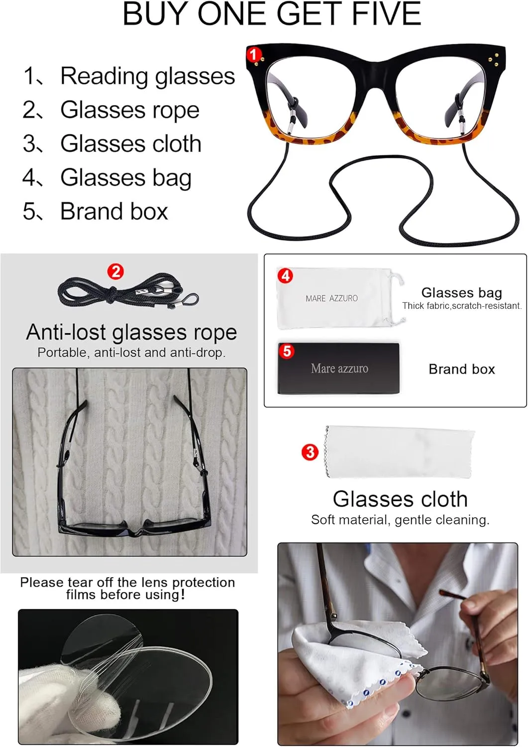 MARE AZZURO Oversized Reading Glasses Women Trendy Large Readers 0 1.00 1.25 1.50 1.75 2.00 2.25 2.50 2.75 3.00 3.50 4.00 5.00 6.00 (Brown, 1.75)