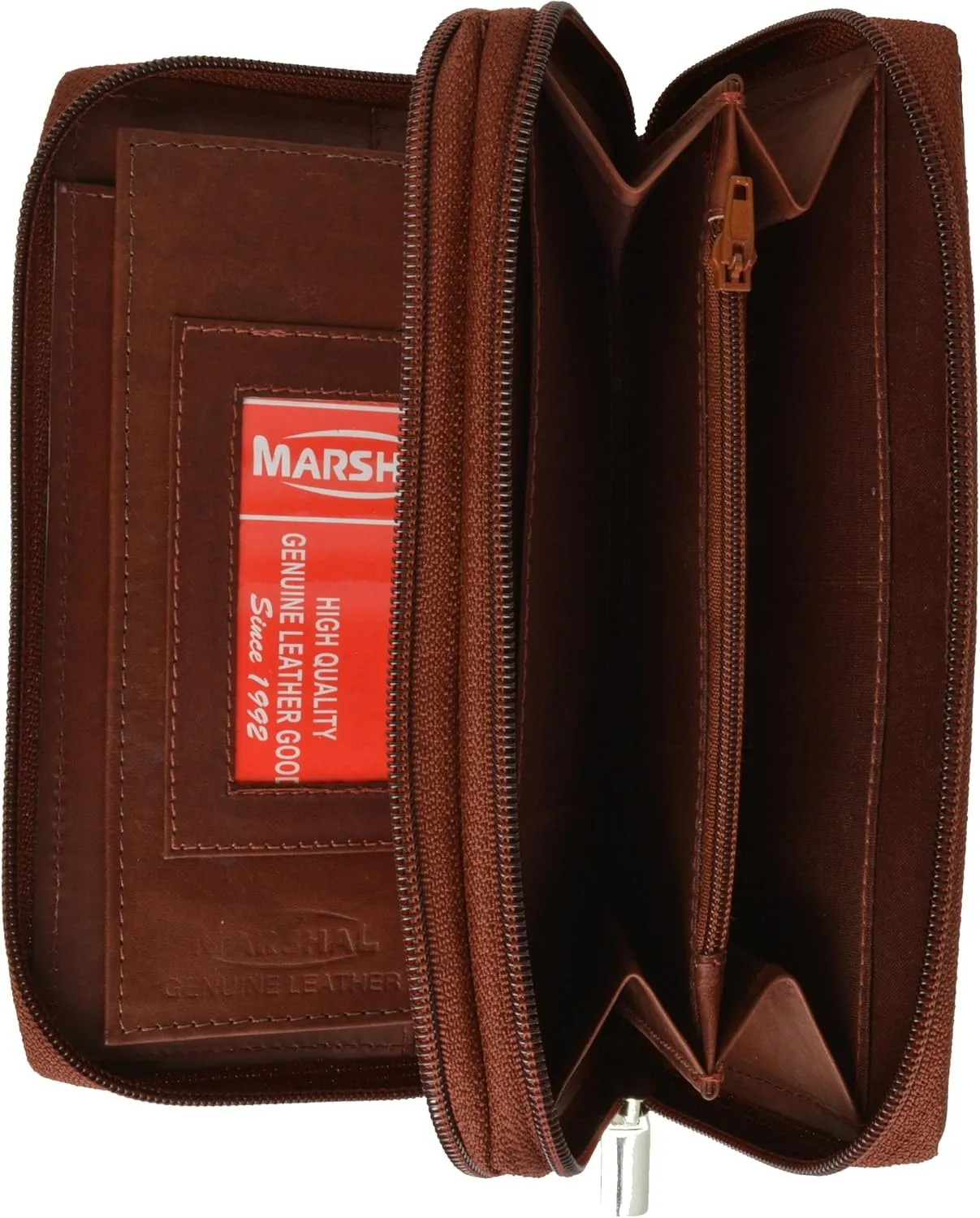 MARSHAL Genuine Leather Double Zipper Clutch Checkbook Wallet for Women #4575CF
