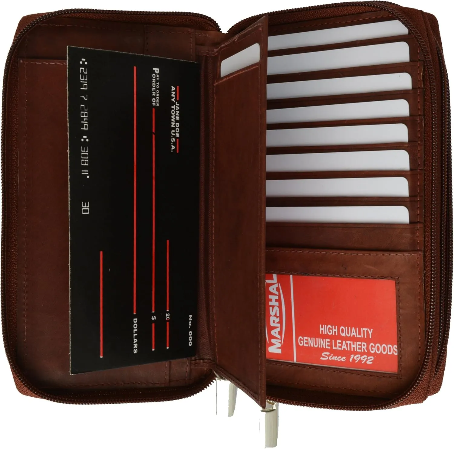 MARSHAL Genuine Leather Double Zipper Clutch Checkbook Wallet for Women #4575CF