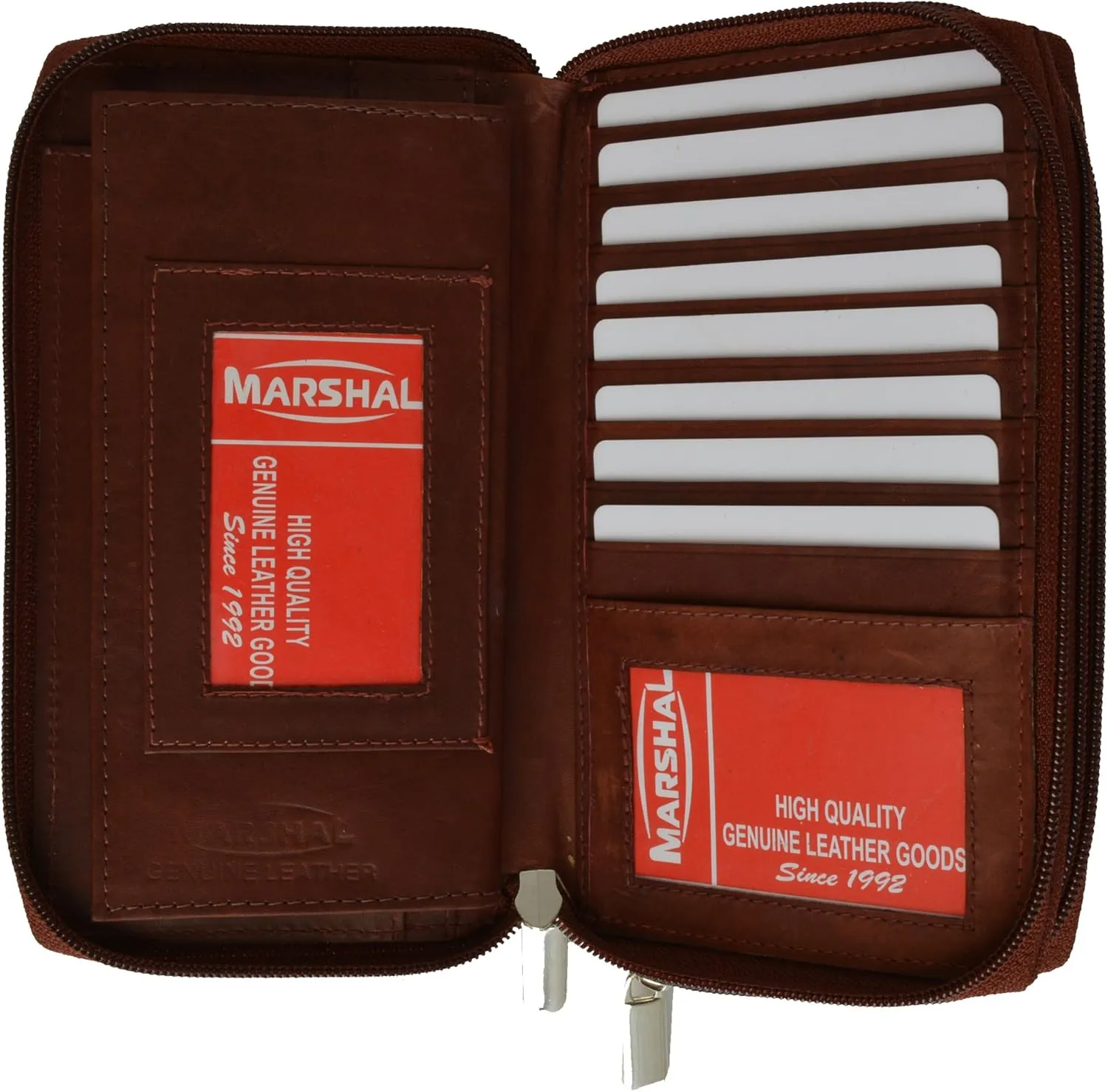MARSHAL Genuine Leather Double Zipper Clutch Checkbook Wallet for Women #4575CF