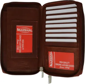 MARSHAL Genuine Leather Double Zipper Clutch Checkbook Wallet for Women #4575CF