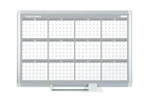 MasterVision Magnetic Steel Dry-Erase Twelve Month Planner, 36" x 48", Aluminum Frame