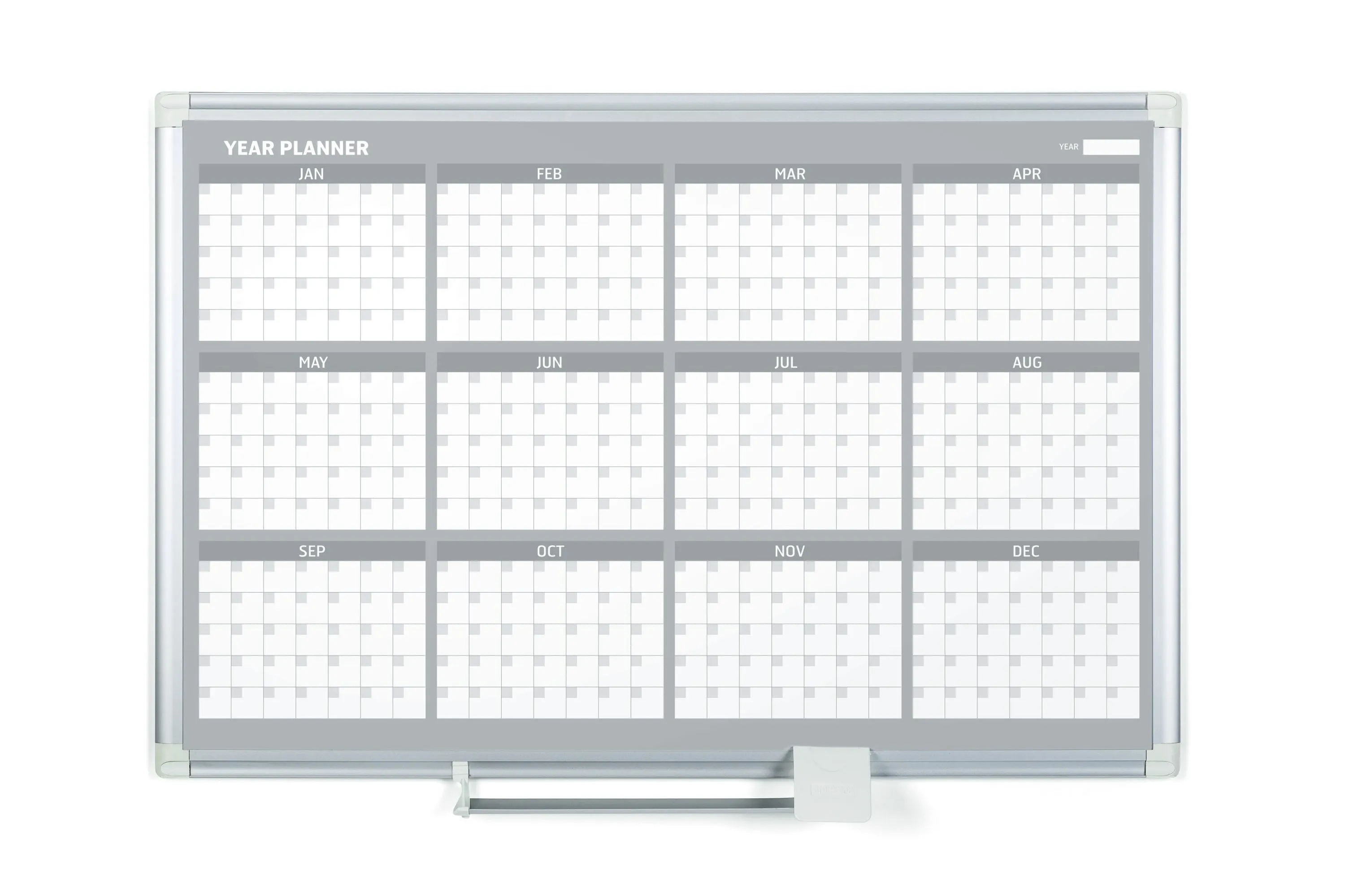 MasterVision Magnetic Steel Dry-Erase Twelve Month Planner, 36" x 48", Aluminum Frame