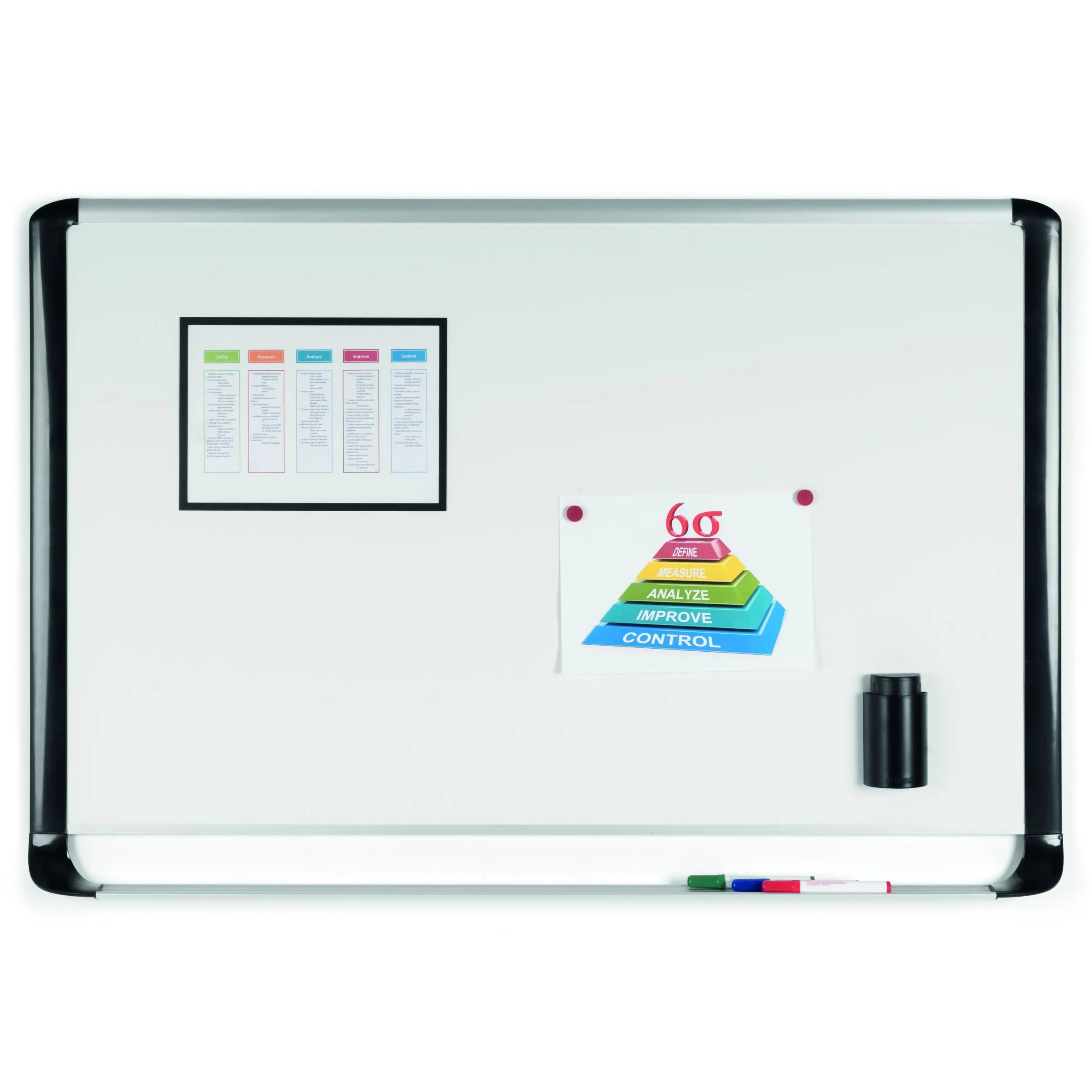 MasterVision MVI Magnetic Porcelain Dry-Erase Board, 24" x 36", Aluminum & Black Frame