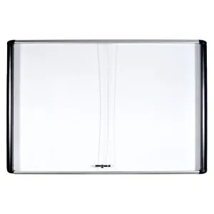 MasterVision MVI Magnetic Porcelain Dry-Erase Enclosed Board Cabinet, Two Sliding Glass Doors, 47"  x 72", Aluminum Frame