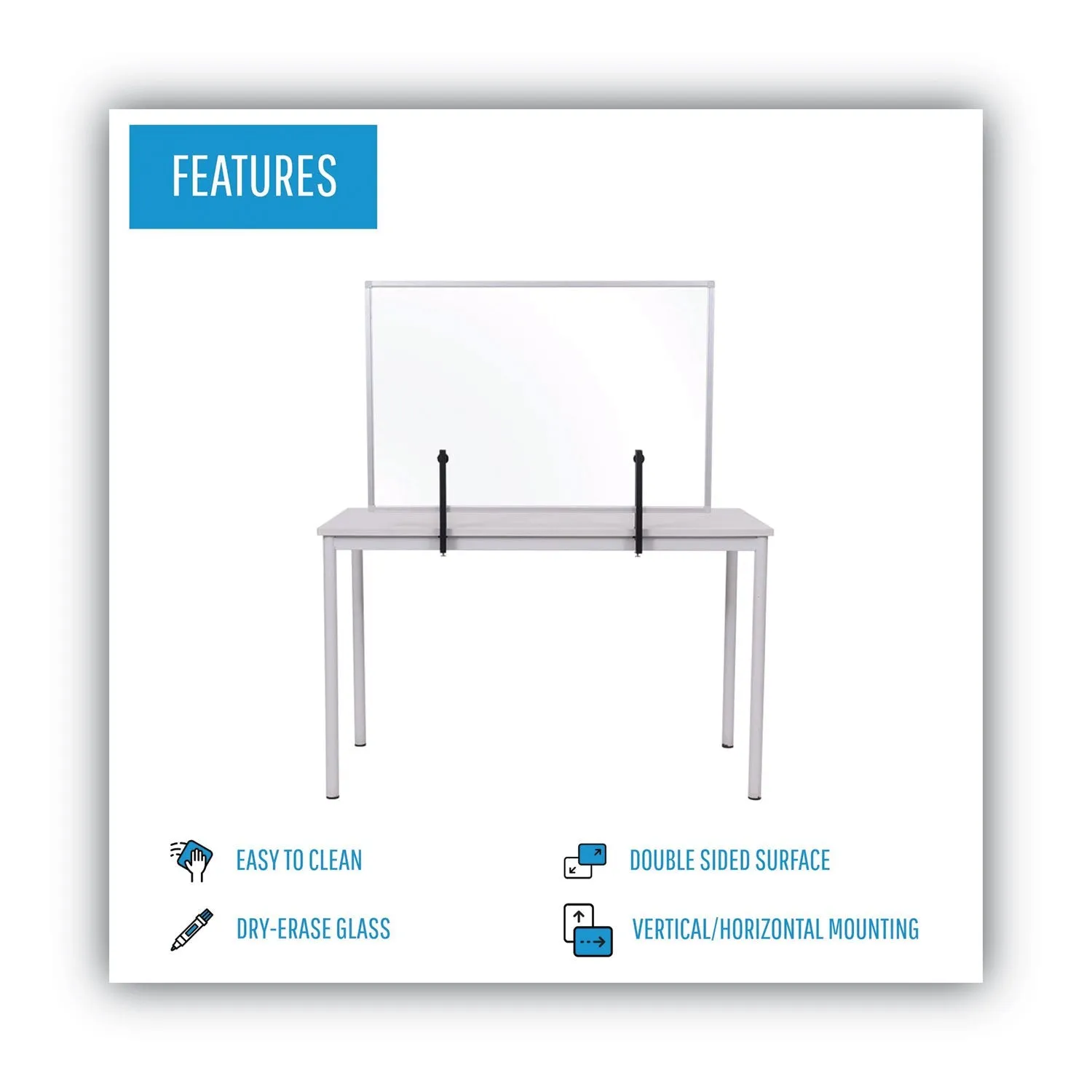 MasterVision® Protector Series Glass Aluminum Desktop Divider, 47.2 X 0.16 X 35.4, Clear