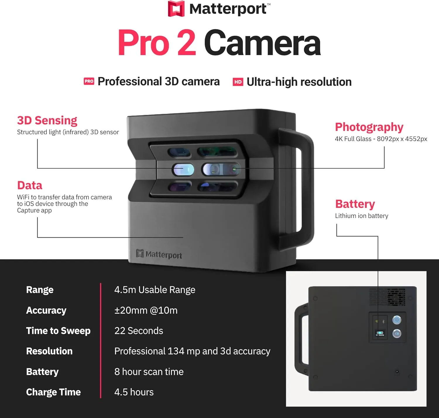 Matterport Pro2 Camera Travel Case Bundle - High Precision Scanner 360 Virtual Tours, 4K Photography, 3D Mapping, & Digital Surveys - Includes Pro2 Camera, Tripod, Clamp, and 20” Small Hard Case