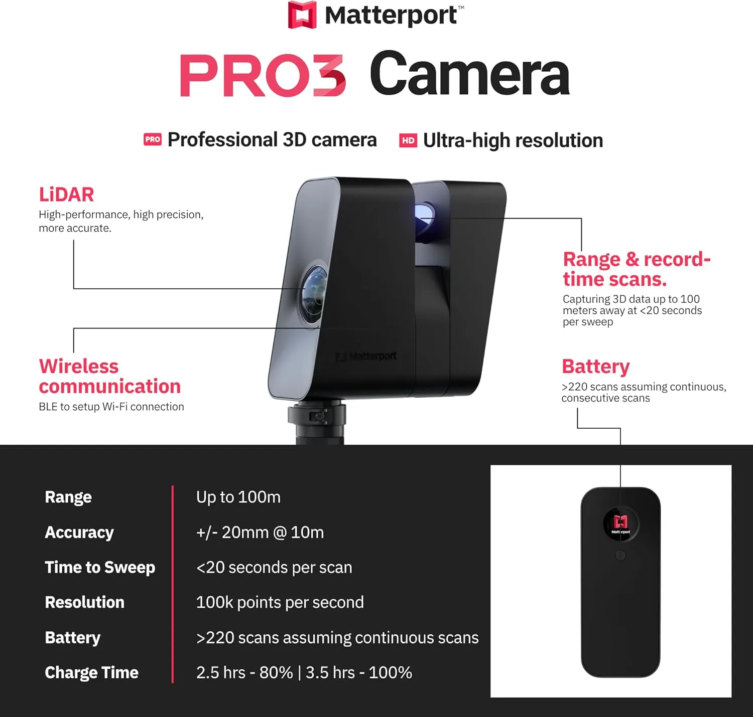 Matterport Pro3 Fastest 3D Lidar Scanner Digital Camera for Creating Professional 3D Virtual Tour Experiences with 360 Views and 4K Photography Indoor and Outdoor Spaces with Trusted Accuracy