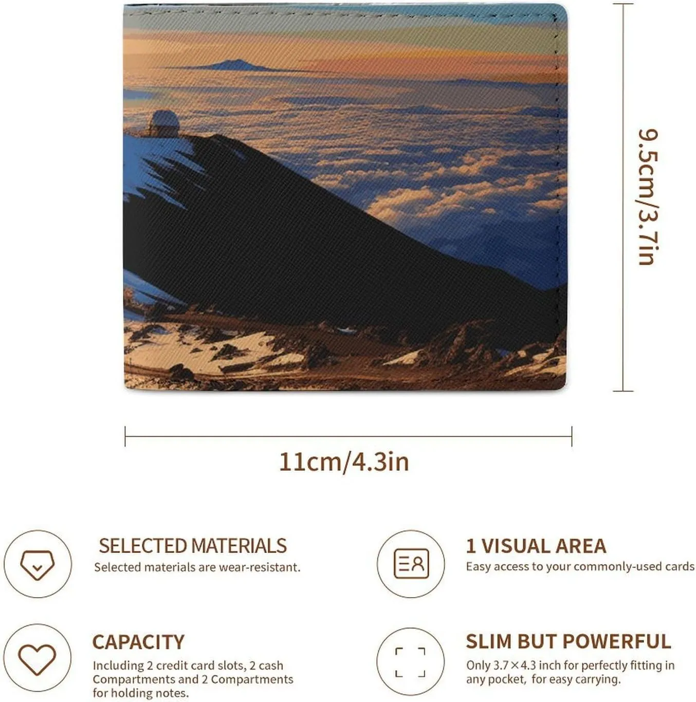 Mauna Kea Summit Sunset Wallet, Leather Bifold Wallet, Slim And Stylish PU Card Holder, Small Coin Purse