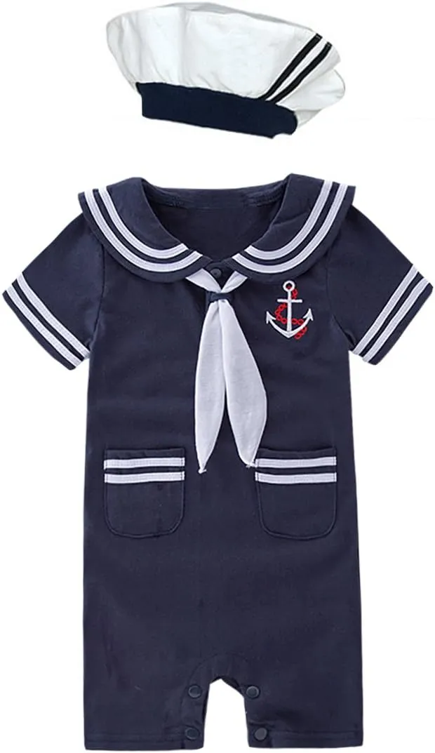 May's Baby Toddler Boys Sailor Stripe Romper Marine Navy Romper Outfit