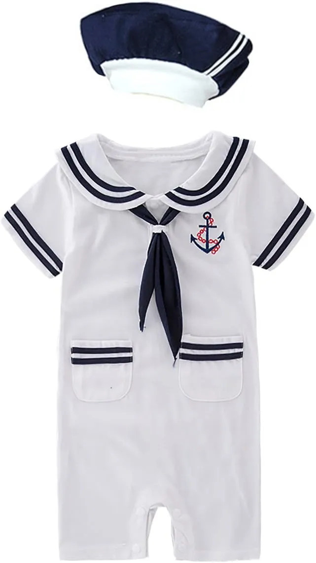 May's Baby Toddler Boys Sailor Stripe Romper Marine Navy Romper Outfit