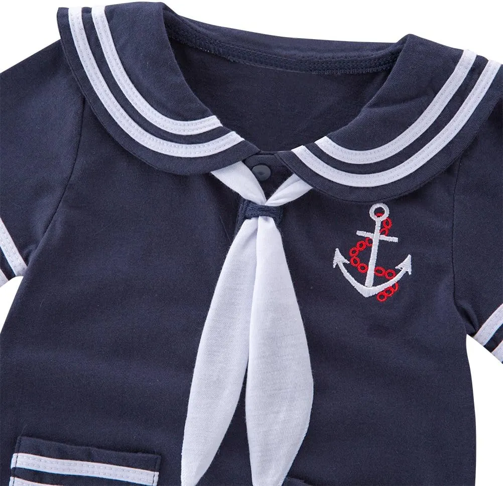 May's Baby Toddler Boys Sailor Stripe Romper Marine Navy Romper Outfit