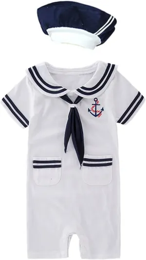 May's Baby Toddler Boys Sailor Stripe Romper Marine Navy Romper Outfit