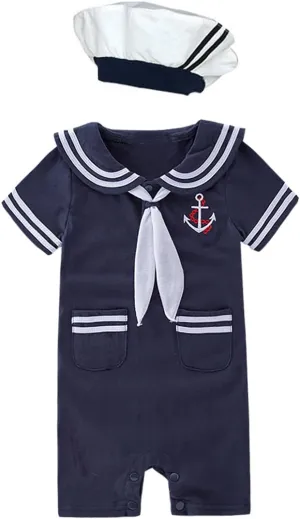May's Baby Toddler Boys Sailor Stripe Romper Marine Navy Romper Outfit