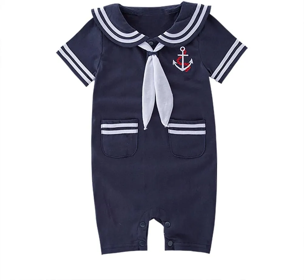 May's Baby Toddler Boys Sailor Stripe Romper Marine Navy Romper Outfit