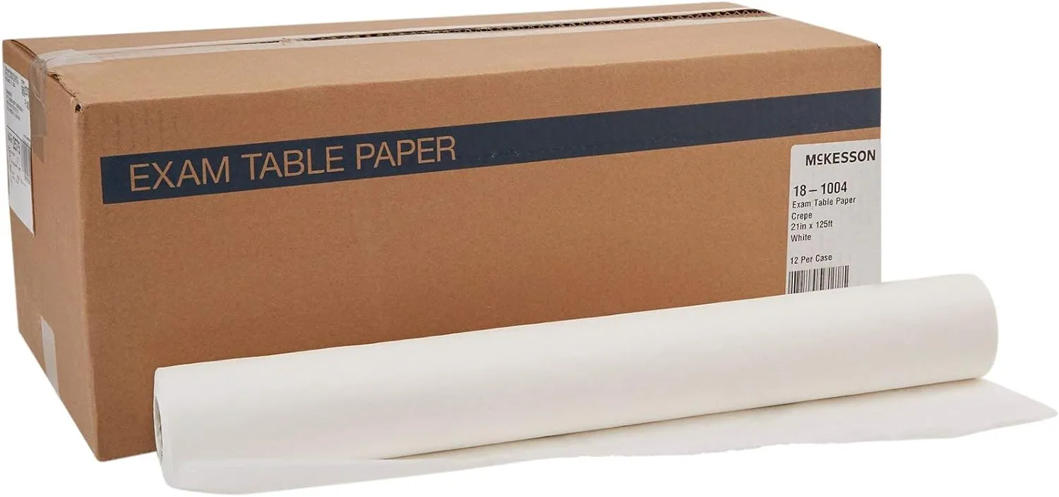 McKesson Medical Exam Table Paper [12 Rolls] – Bed Table Sheet Cover Ideal for Diaper Changing, Waxing, Nursing, Chiropractor, Patternmaking, Tracing - Economy Crepe Paper Roll - White, 21 in x 125 ft