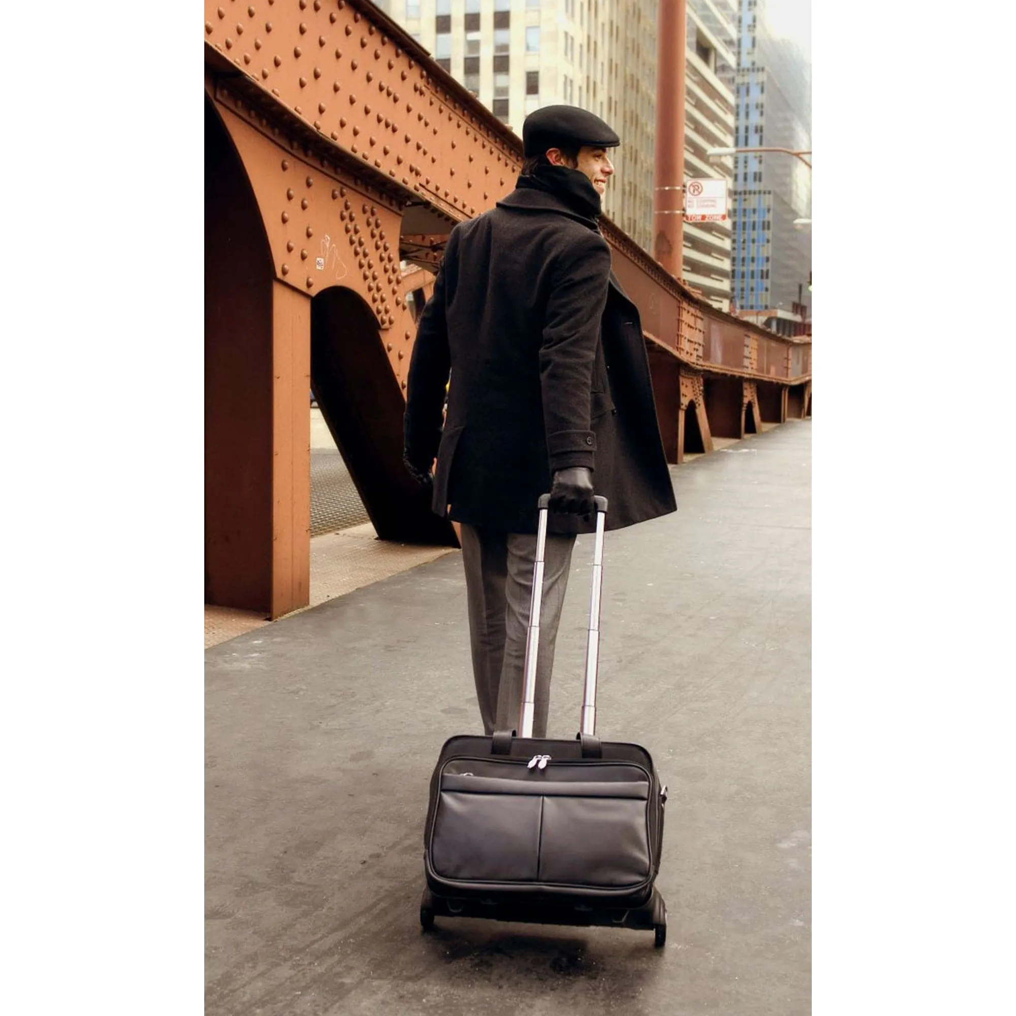 McKlein USA Roosevelt 17" Leather Patented Detachable -Wheeled Laptop Briefcase
