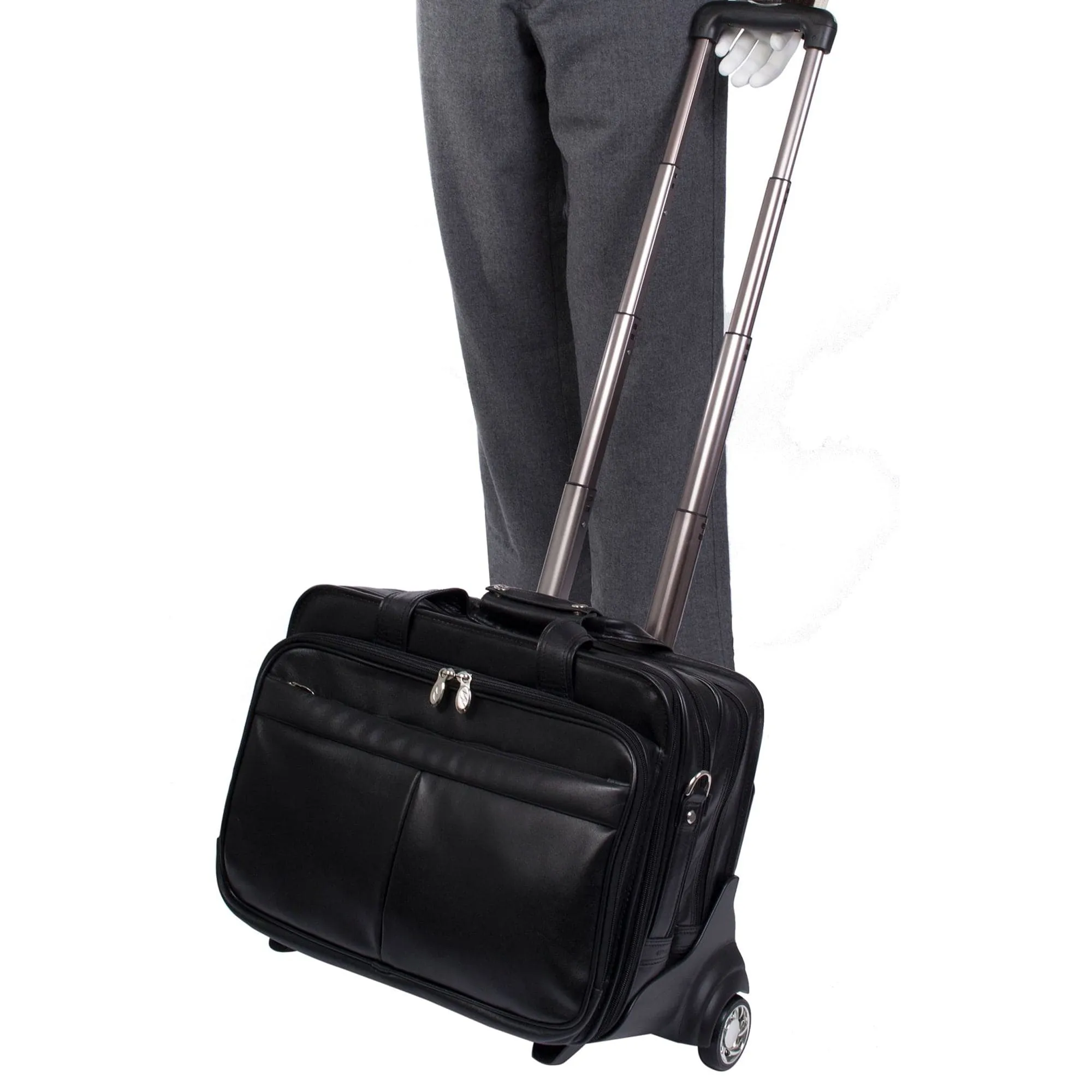 McKlein USA Roosevelt 17" Leather Patented Detachable -Wheeled Laptop Briefcase