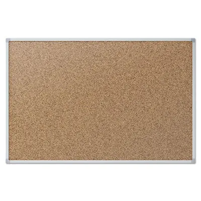 Mead® Economy Cork Board with Aluminum Frame, 36" x 24", Tan Surface, Satin Aluminum Frame