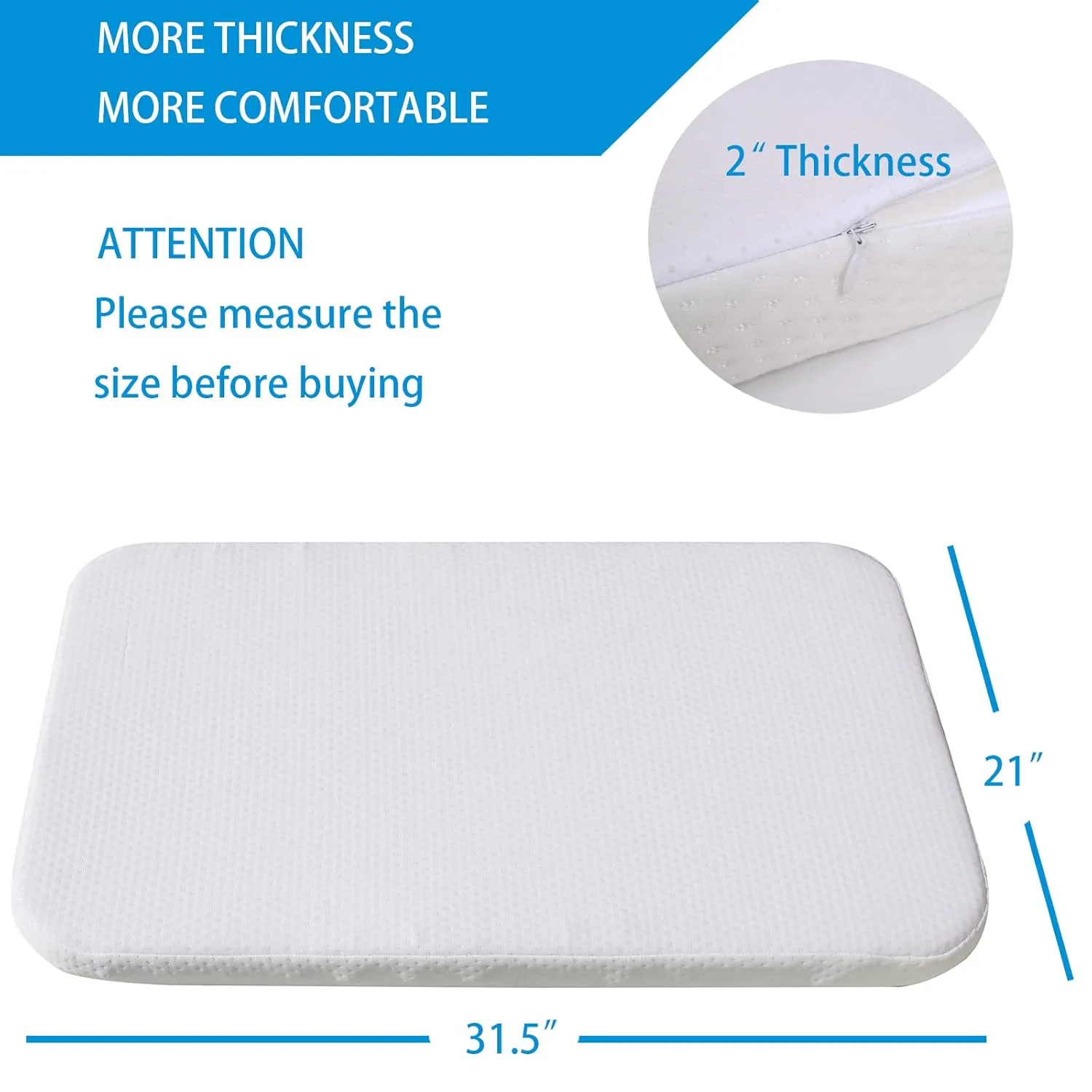 Mecc ecoh Baby Bassinet Mattress, 100% Breathable Cover, Water-Resistant Lining, Rectangle 31.5"x21"x2" Fit for Yacul/Ronbei/Bellababy/Chicco LullaGo Bassinet