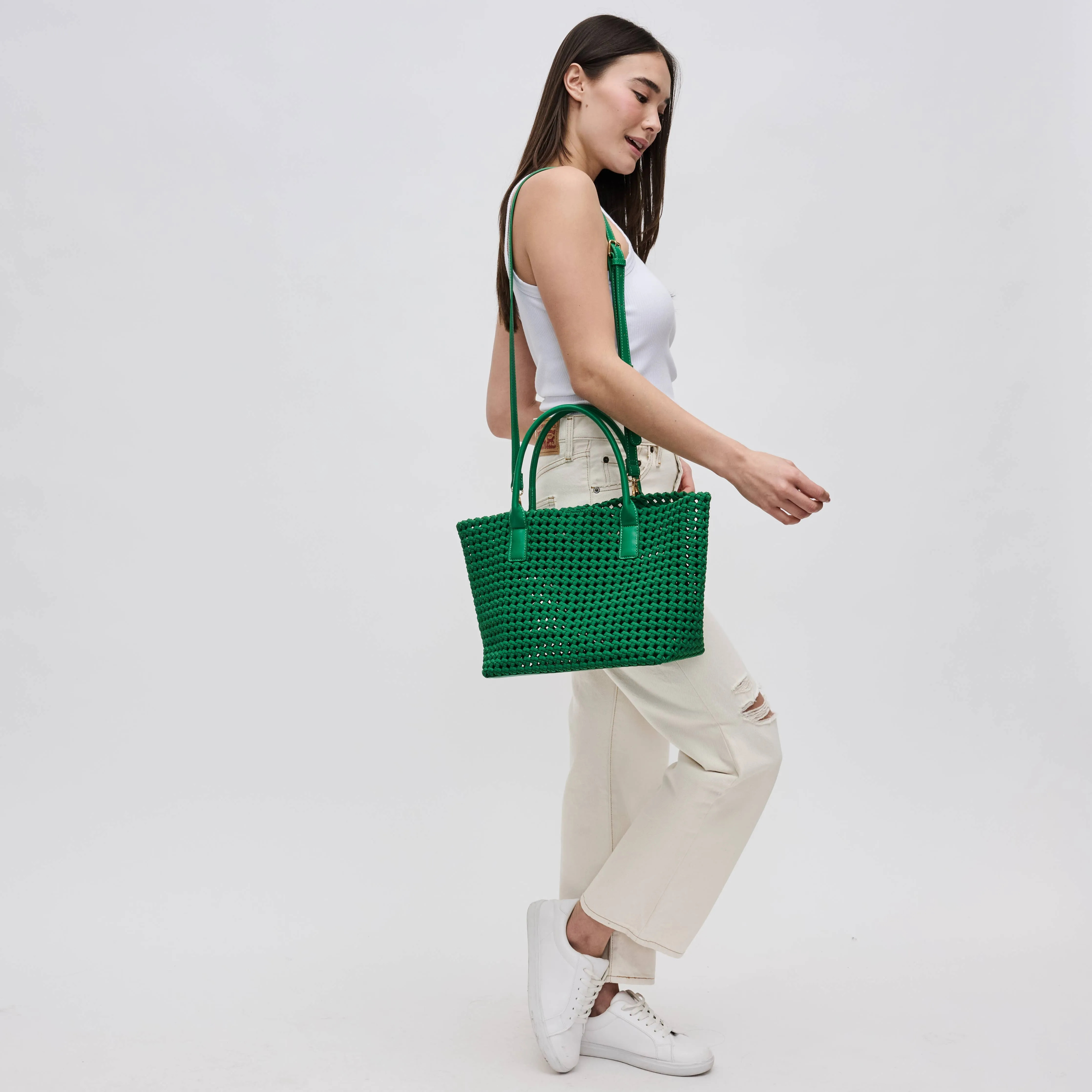 Medium Hand Woven Solstice Knot Tote, Kelly Green