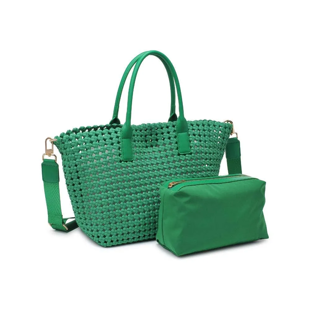 Medium Hand Woven Solstice Knot Tote, Kelly Green