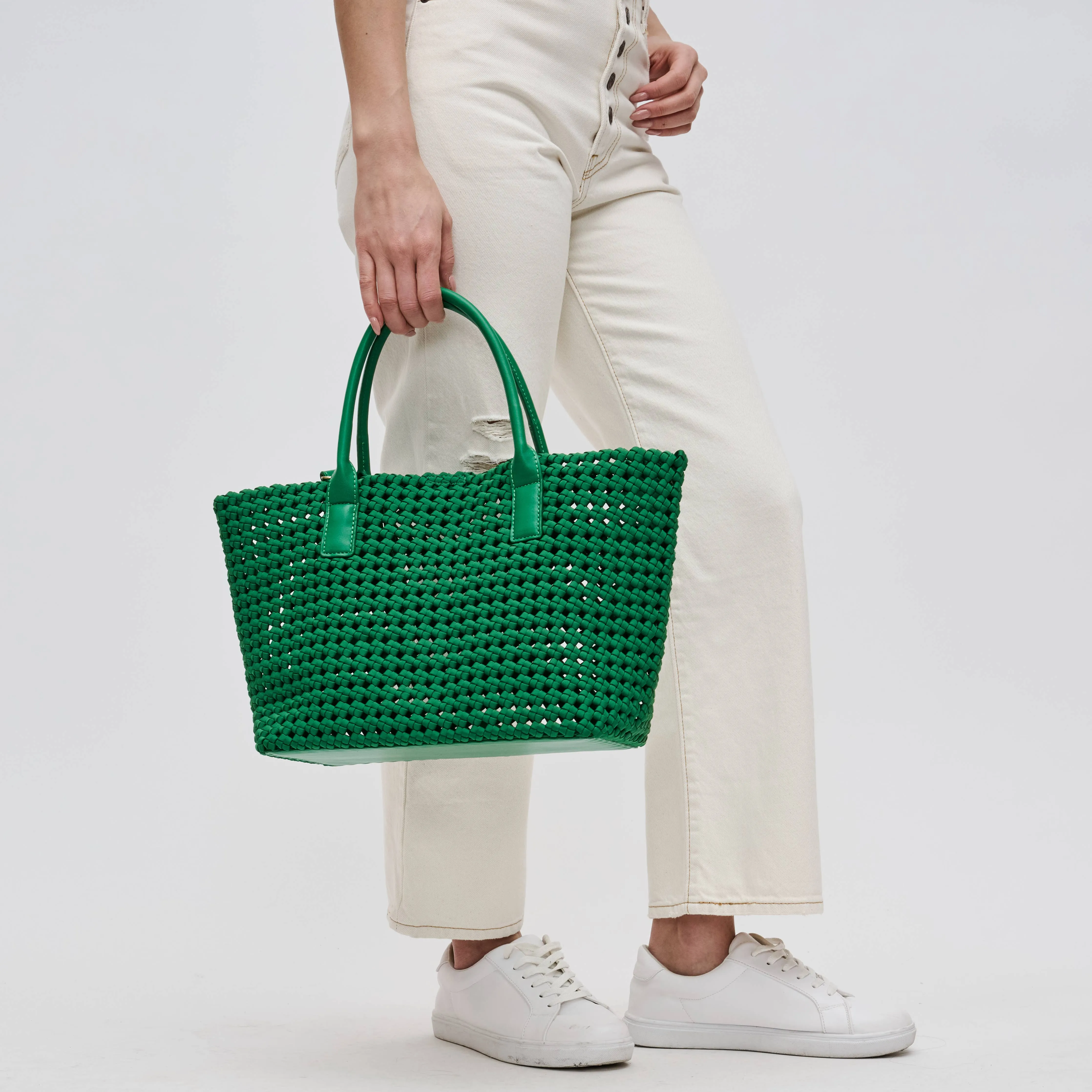 Medium Hand Woven Solstice Knot Tote, Kelly Green