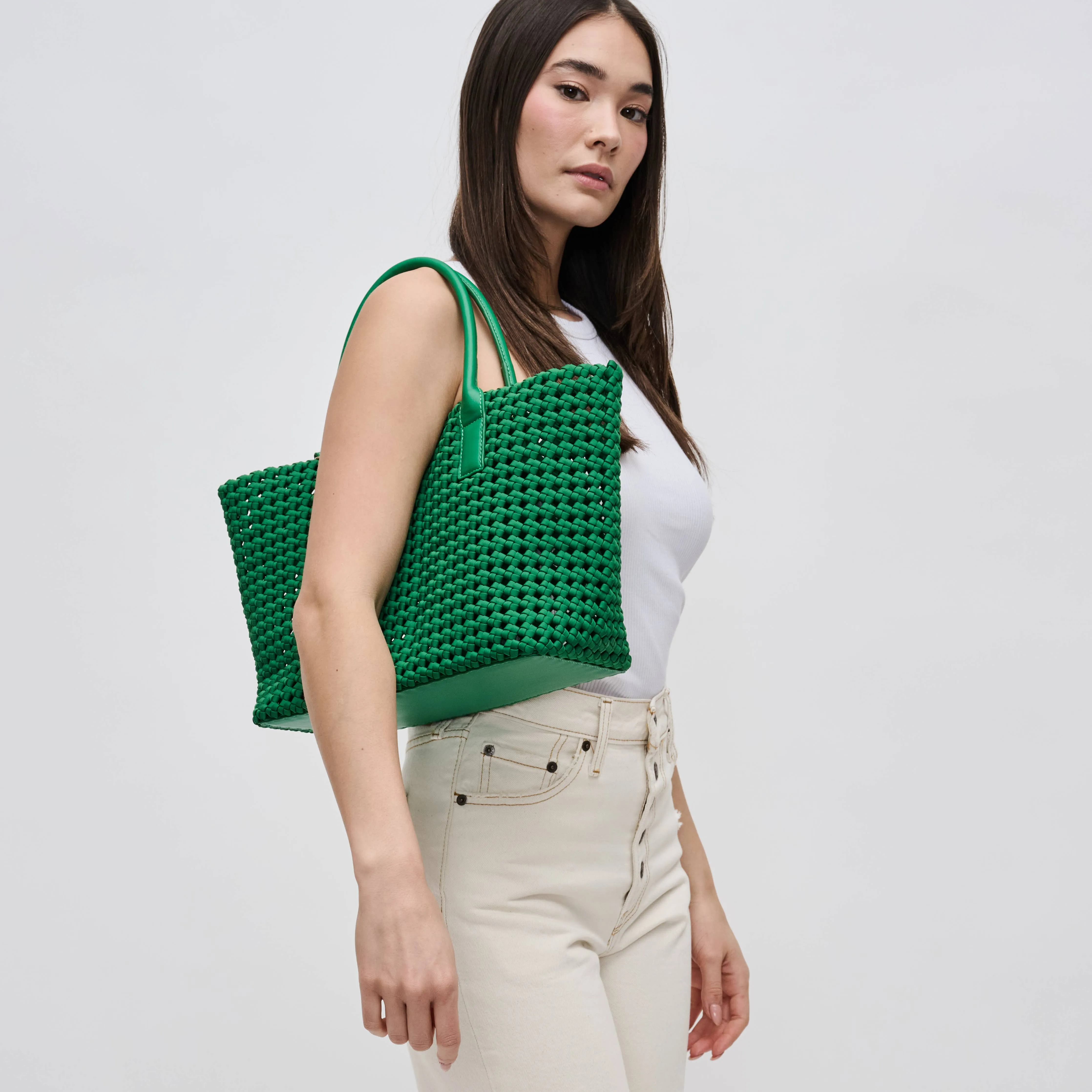 Medium Hand Woven Solstice Knot Tote, Kelly Green