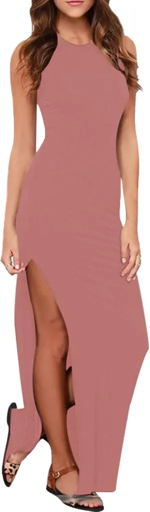 Meenew Women's Party Beach Vacation High Slit Summer Maxi Long Bodycon Dress