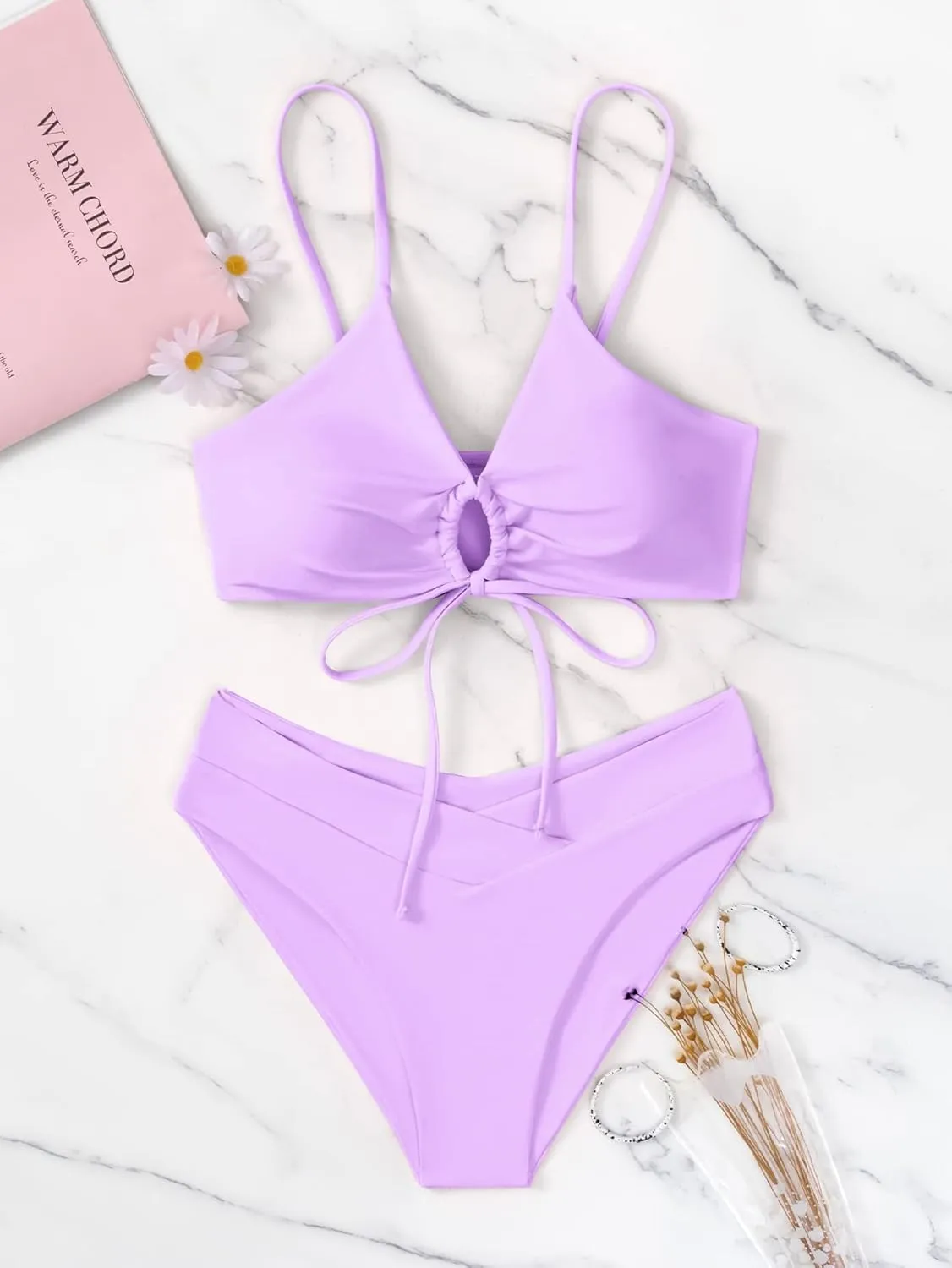 Meetall Women's High Cut String Triangle Bikini Set Swimsuits Sexy Bathing Suits 2 Piece