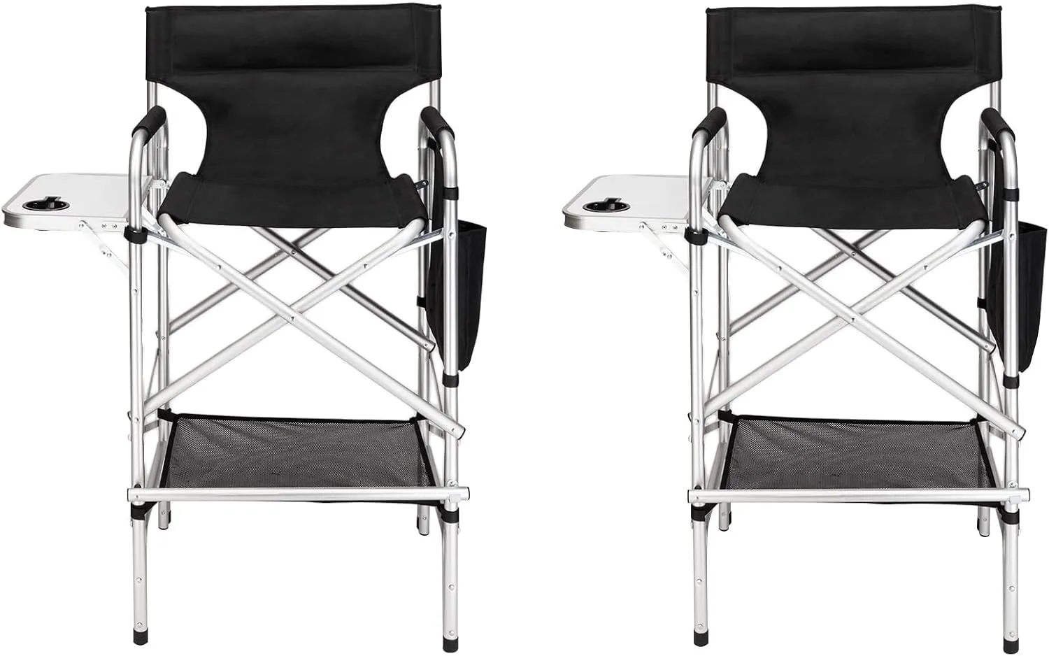 mefeir 2 PCS 31" Tall Upgraded Director Makeup Artist Chair Bar Height, Aluminum Frame Supports 300 lbs, Folding Portable with Side Table Storage Bag Black,19.2" D x 23.6" W x 45.6" H (2 PCS)