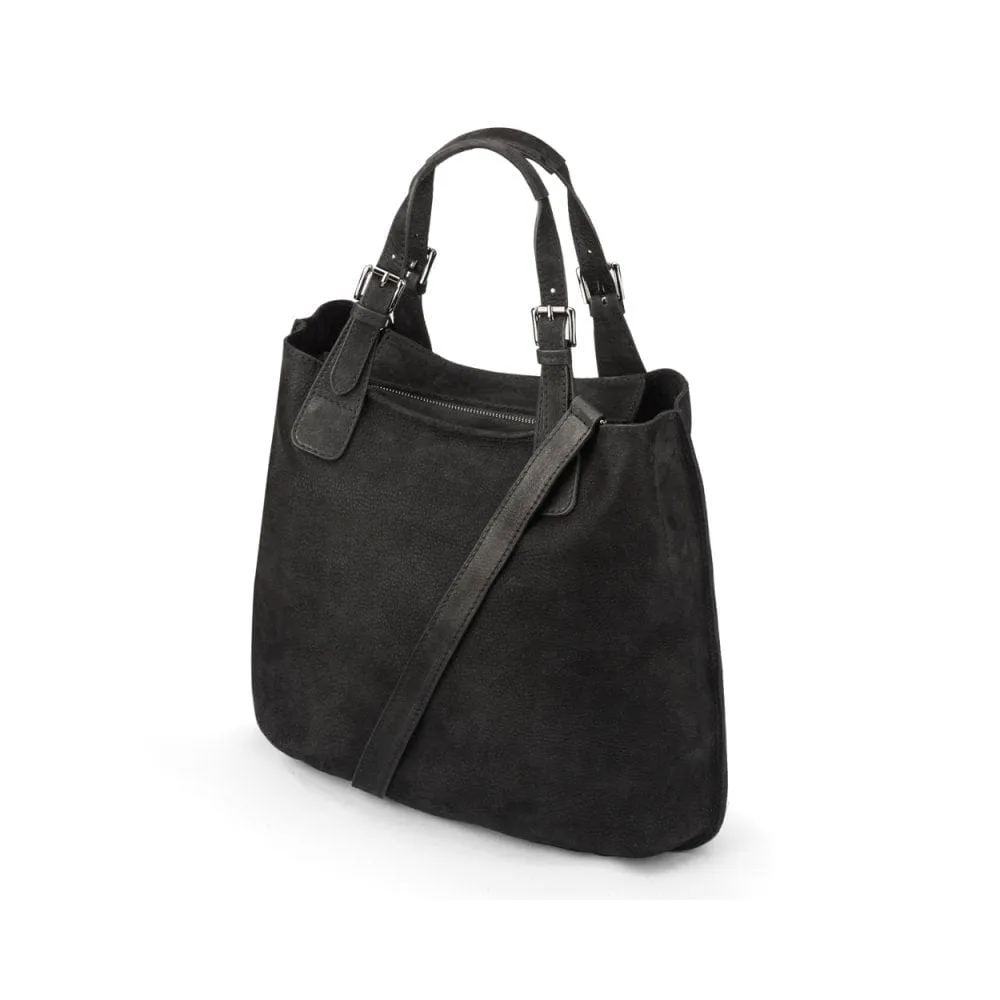Megan Nubuck Hobo Handbag - Black