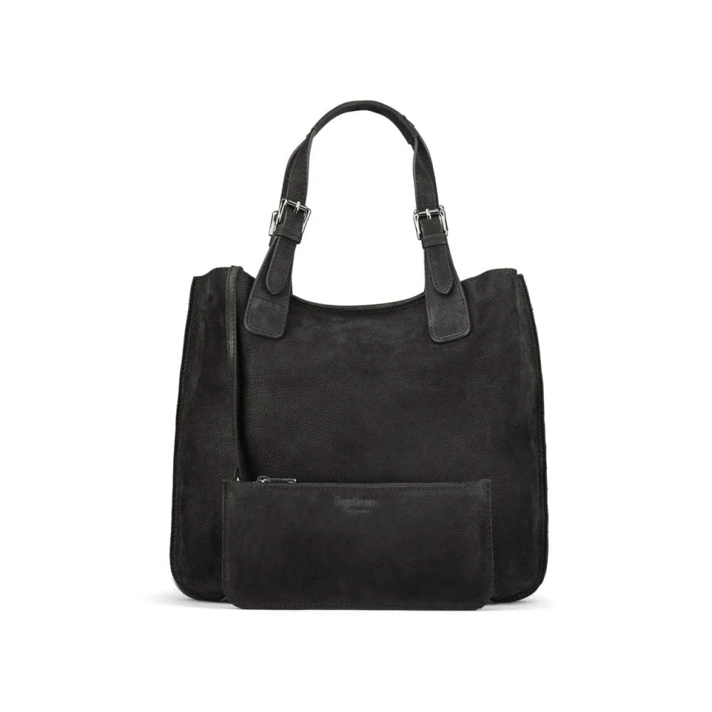 Megan Nubuck Hobo Handbag - Black
