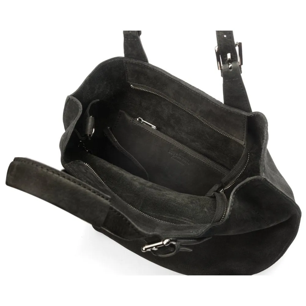 Megan Nubuck Hobo Handbag - Black