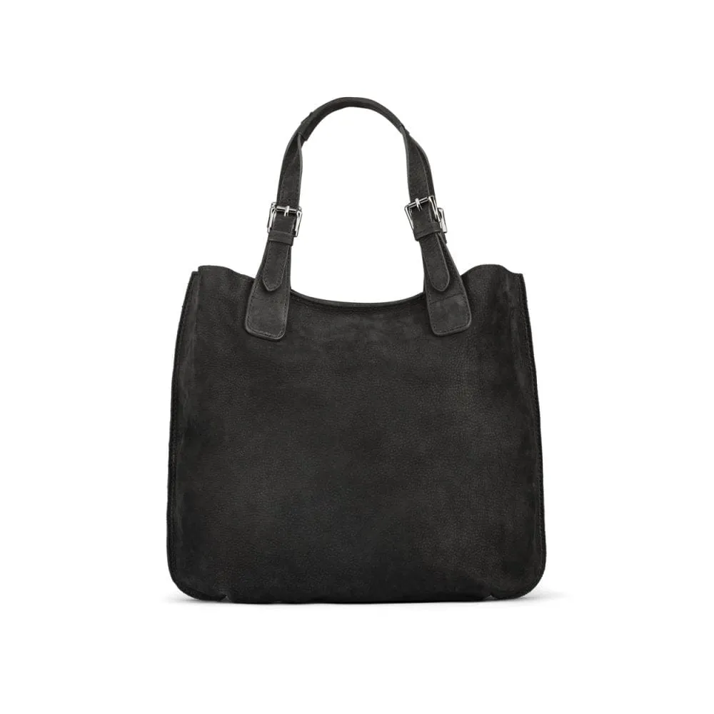 Megan Nubuck Hobo Handbag - Black