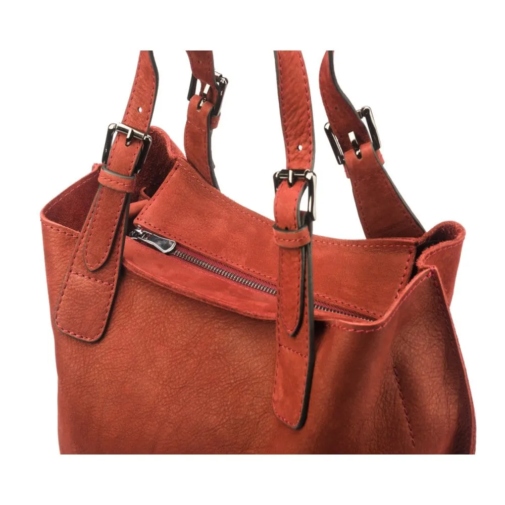 Megan Nubuck Hobo Handbag - Rust