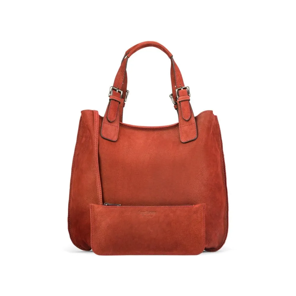 Megan Nubuck Hobo Handbag - Rust